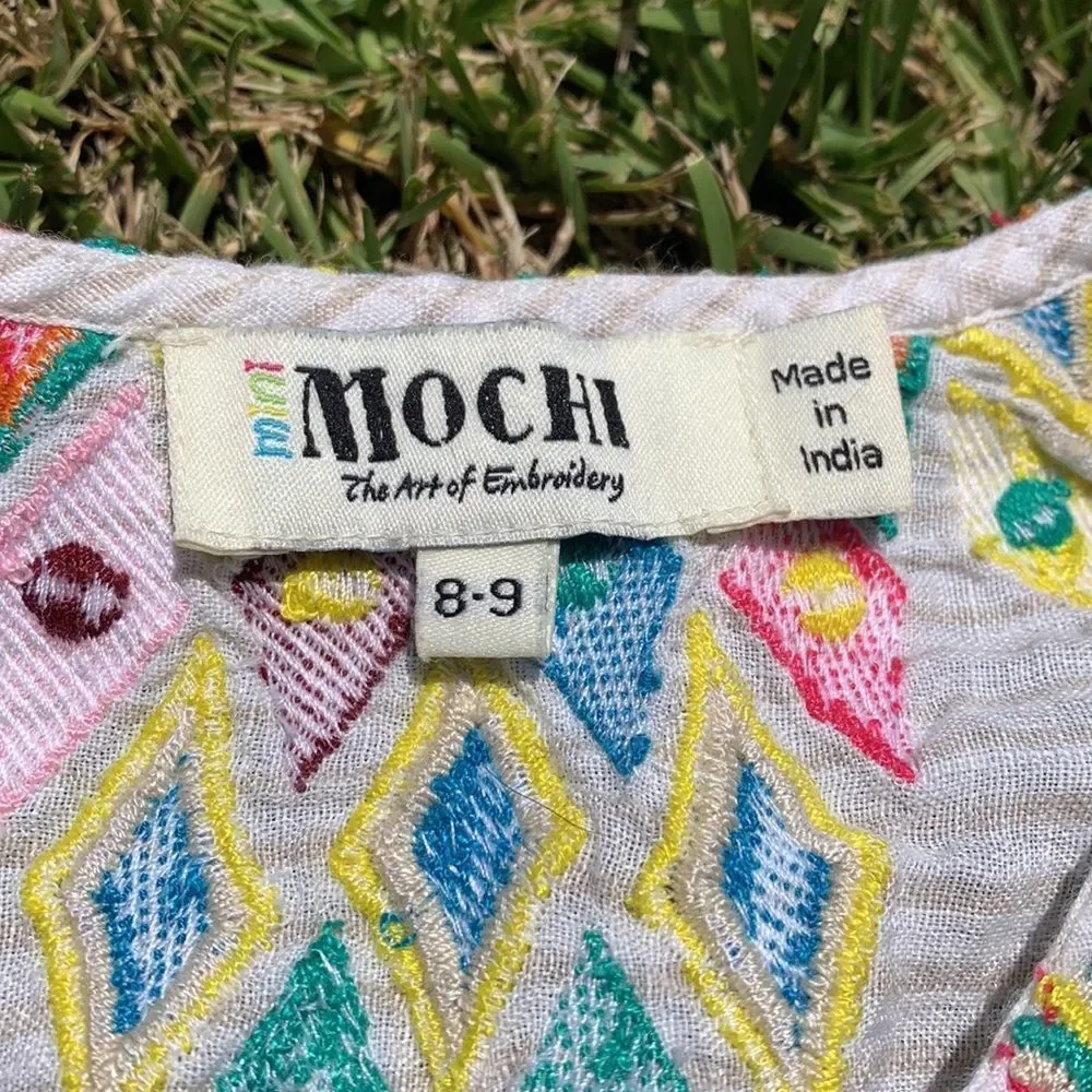 [mini MOCHI] Embroidered Linen Dress - Size 8-9